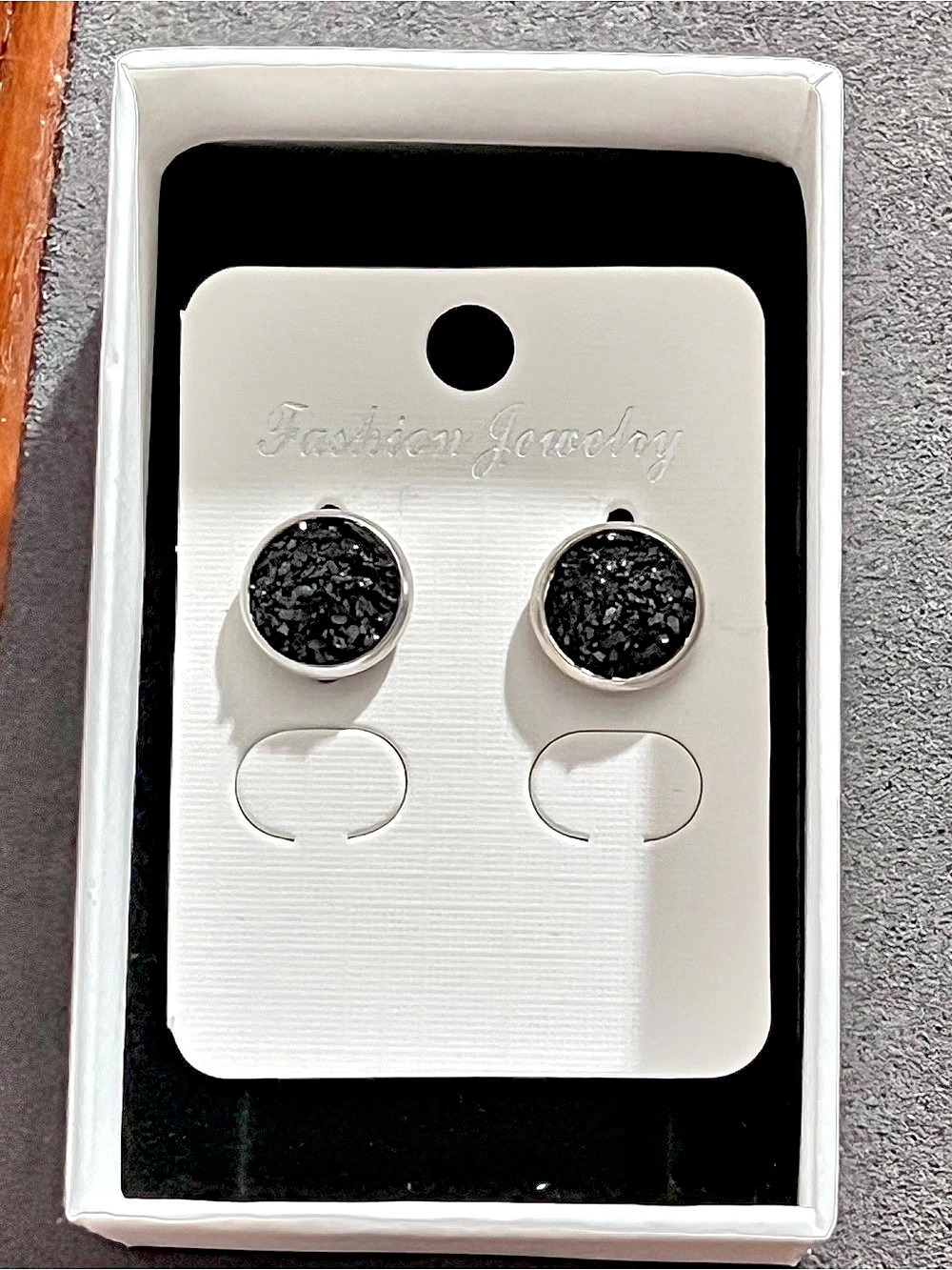 Black & Silver tone Stud Earrings